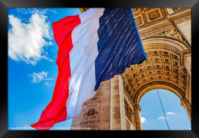 Arc de Triomphe French Flag Paris France Framed Print by William Perry