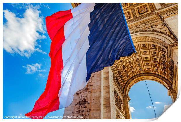 Arc de Triomphe French Flag Paris France Print by William Perry