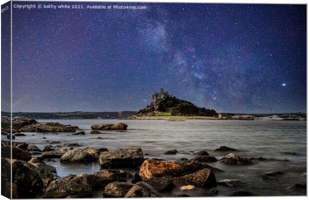 St Michael's Mount Cornwall, milky way Canvas Print by kathy white