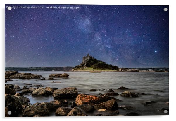 St Michael's Mount Cornwall, milky way Acrylic by kathy white