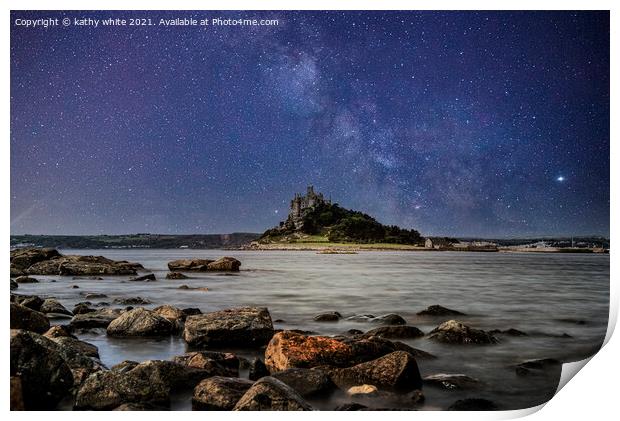 St Michael's Mount Cornwall, milky way Print by kathy white