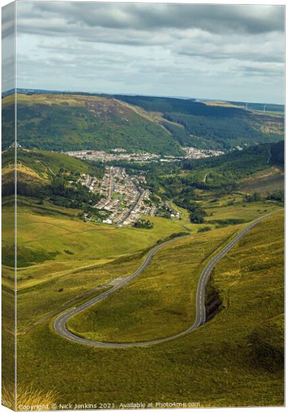 Bwlch y Clawdd Hairpin Bend Rhondda Valley  Canvas Print by Nick Jenkins