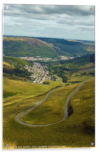Bwlch y Clawdd Hairpin Bend Rhondda Valley  Acrylic by Nick Jenkins