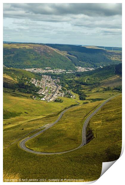 Bwlch y Clawdd Hairpin Bend Rhondda Valley  Print by Nick Jenkins