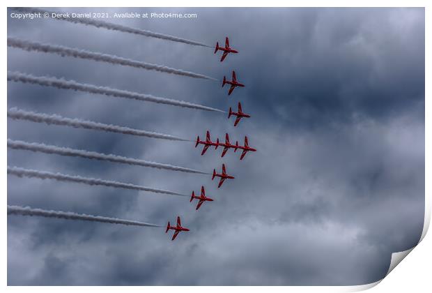 Thrilling Red Arrows Take Over Bournemouth Sky Print by Derek Daniel