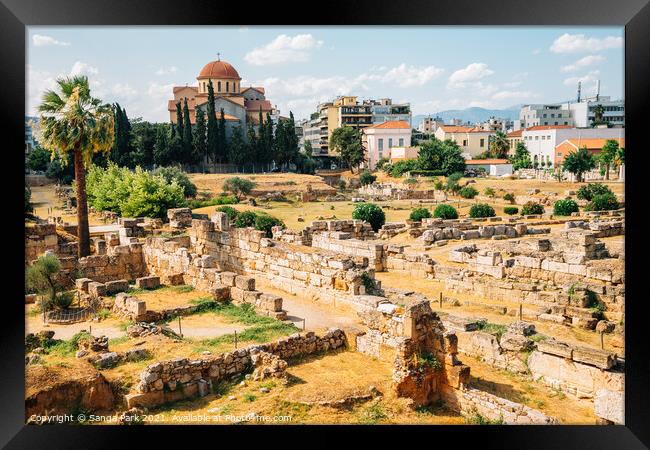 Kerameikos Cemetery ancient ruins in Athens Framed Print by Sanga Park