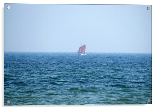 Lone red sailing boat Acrylic by Roy Hinchliffe