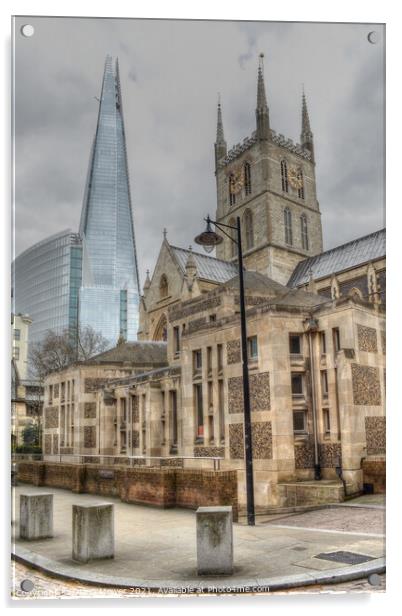 Southwark Cathedral and The Shard Acrylic by Diana Mower