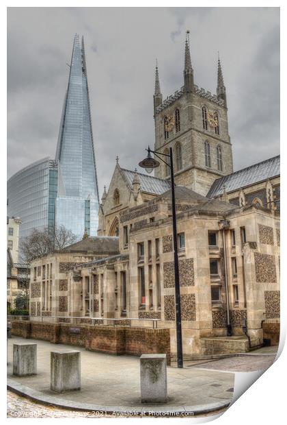 Southwark Cathedral and The Shard Print by Diana Mower