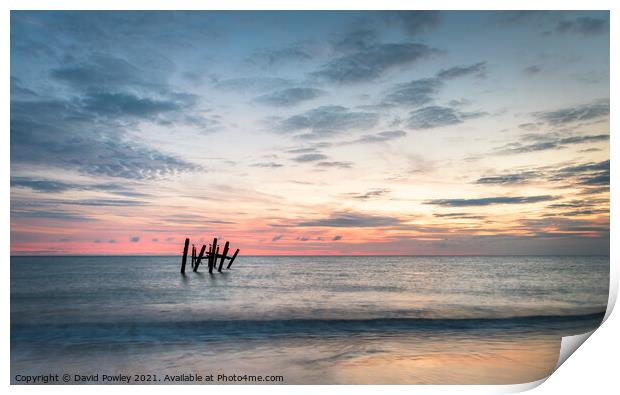 Happisburgh Beach Norfolk at Sunrise Print by David Powley