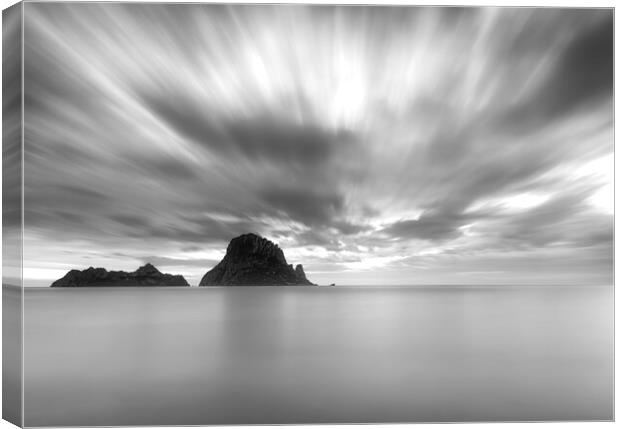 Cloudy black and white sunset in Es Vedra, Ibiza Canvas Print by Vicen Photo