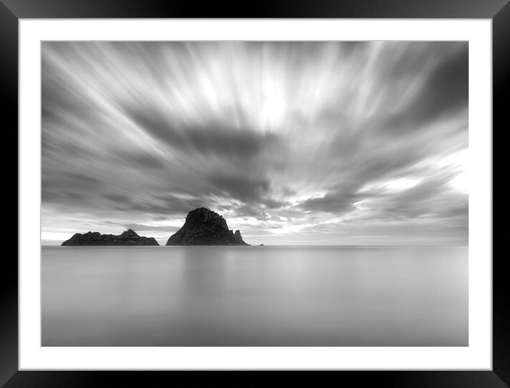 Cloudy black and white sunset in Es Vedra, Ibiza Framed Mounted Print by Vicen Photo