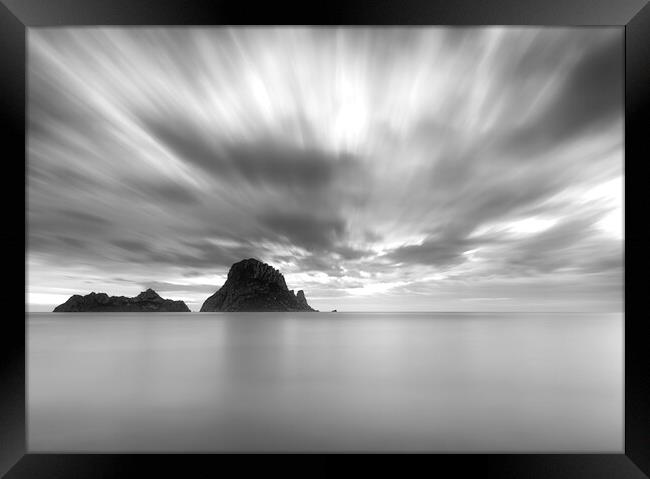 Cloudy black and white sunset in Es Vedra, Ibiza Framed Print by Vicen Photo