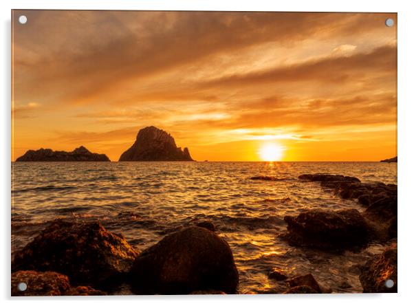 A sunset with the golden sky in Es Vedra, Ibiza Acrylic by Vicen Photo