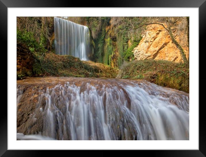 Double waterfall in the natural park of the stone monastery Framed Mounted Print by Vicen Photo