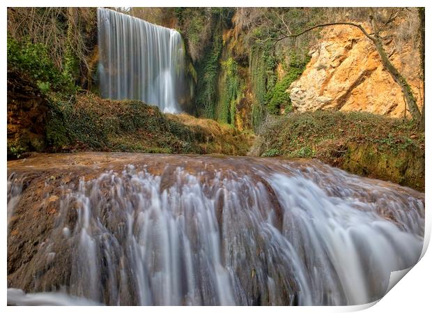 Double waterfall in the natural park of the stone monastery Print by Vicen Photo