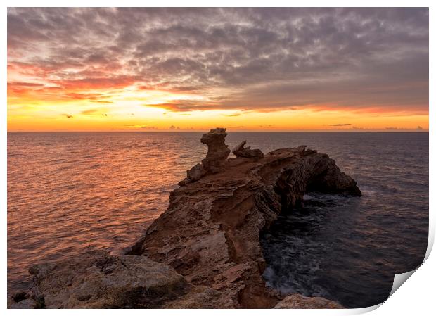 Dramatic sunrise at Cape Martinet in Ibiza Print by Vicen Photo
