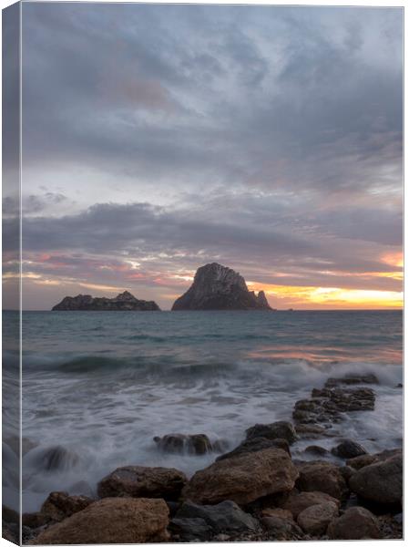 Cloudy and calm sunset with Es Vedra from Ibiza Canvas Print by Vicen Photo