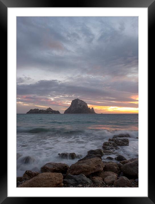 Cloudy and calm sunset with Es Vedra from Ibiza Framed Mounted Print by Vicen Photo