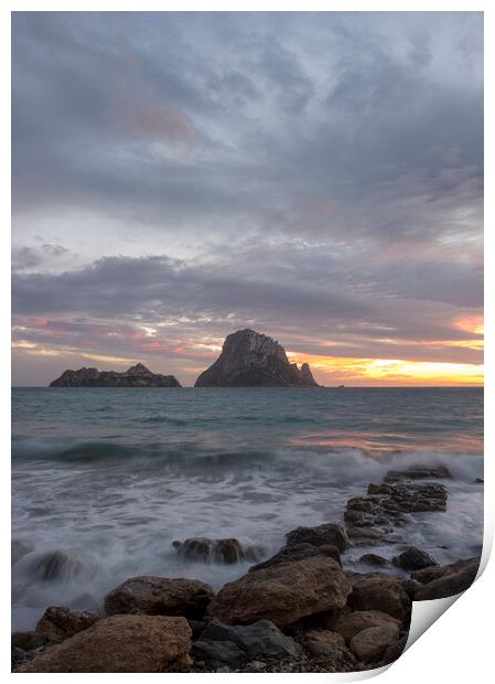Cloudy and calm sunset with Es Vedra from Ibiza Print by Vicen Photo