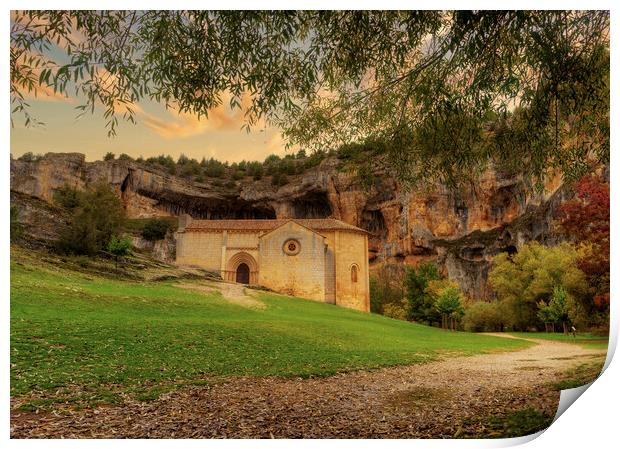 The Templar hermitage of San Bartolome at sunset Print by Vicen Photo
