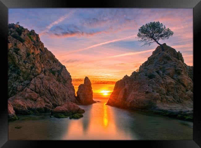 A calm sunrise between the rocks, Tossa de Mar Framed Print by Vicen Photo