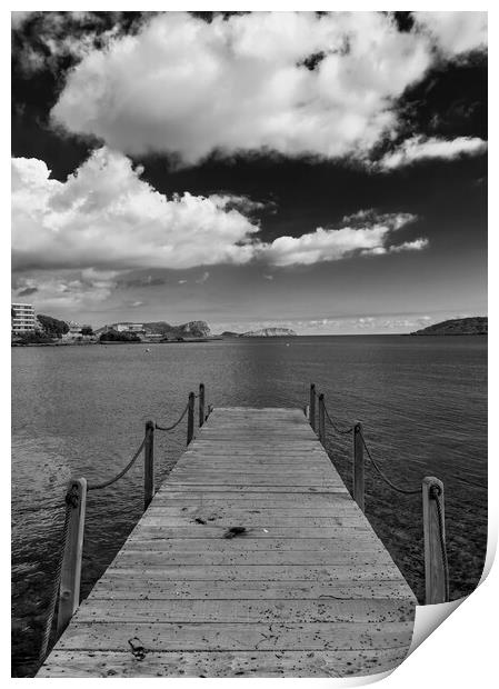 Wooden jetty in black and white, Ibiza Print by Vicen Photo