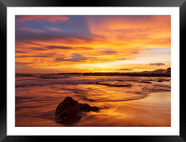 A reddish and cloudy sunset on the beach Framed Mounted Print by Vicen Photo