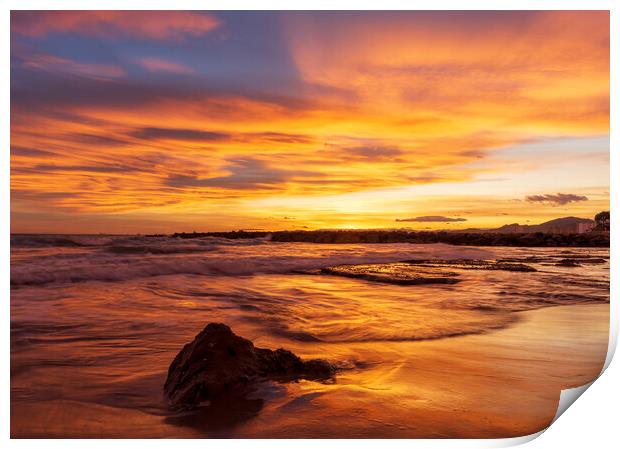 A reddish and cloudy sunset on the beach Print by Vicen Photo