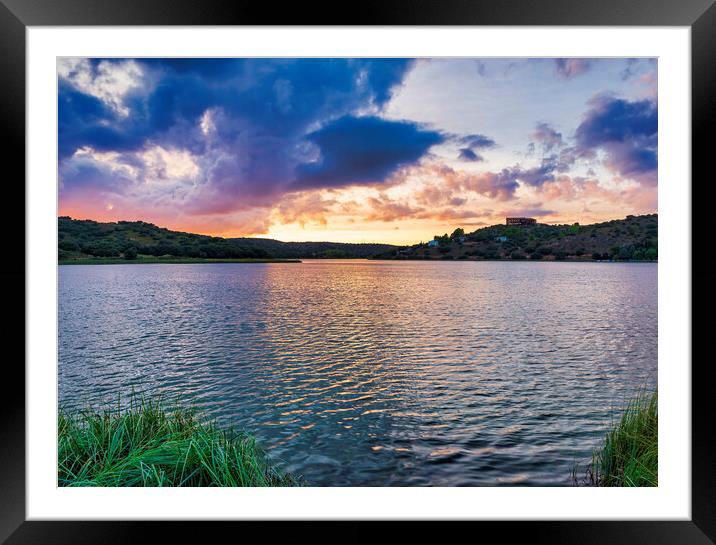 Calm sunset in the Lagunas de Ruidera Framed Mounted Print by Vicen Photo