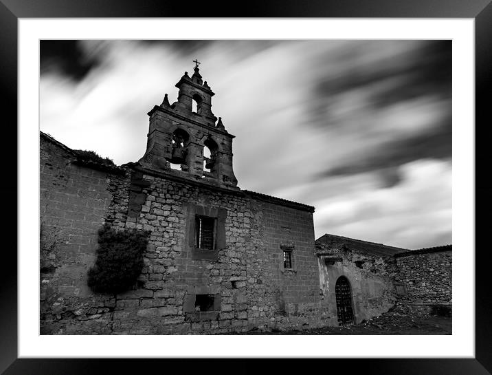 Abandoned church in black and white, Soria Framed Mounted Print by Vicen Photo