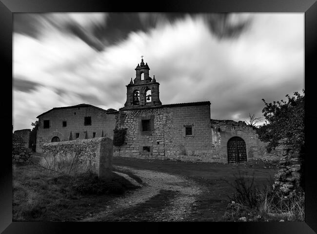 Path to an abandoned church in black and white Framed Print by Vicen Photo