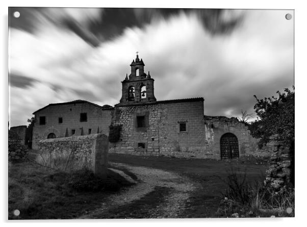 Path to an abandoned church in black and white Acrylic by Vicen Photo