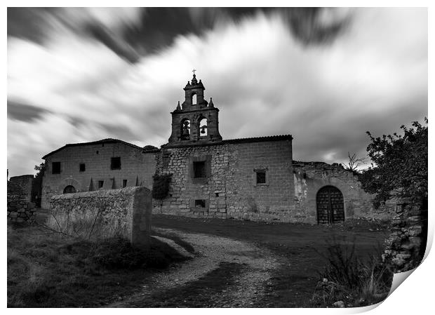 Path to an abandoned church in black and white Print by Vicen Photo