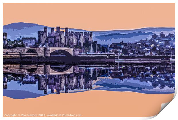 Conwy castle after sunset Print by Paul Madden