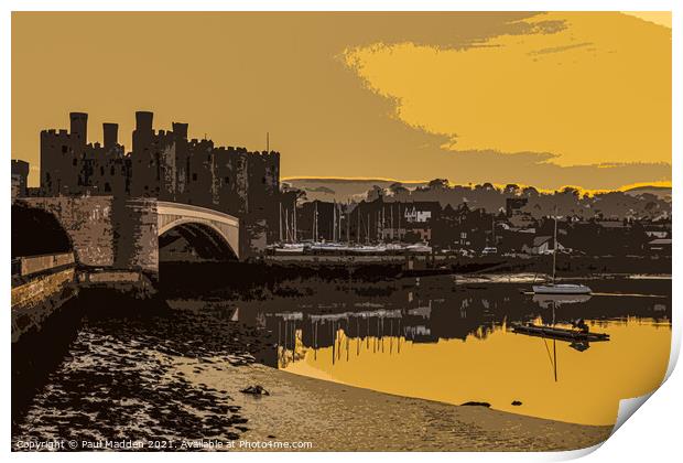 Conwy castle and harbour Print by Paul Madden