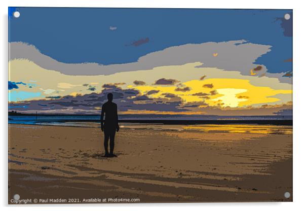 Crosby Beach Antony Gormley Iron Man Acrylic by Paul Madden