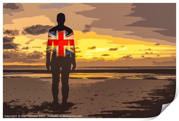 Crosby Beach Iron Man with Union Jack Print by Paul Madden