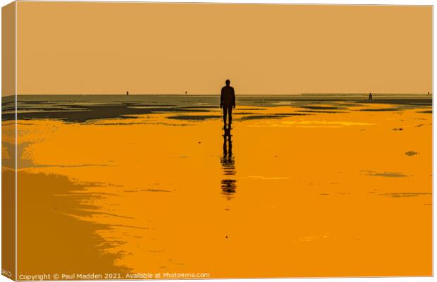 Crosby Beach sunset and Iron Man Canvas Print by Paul Madden