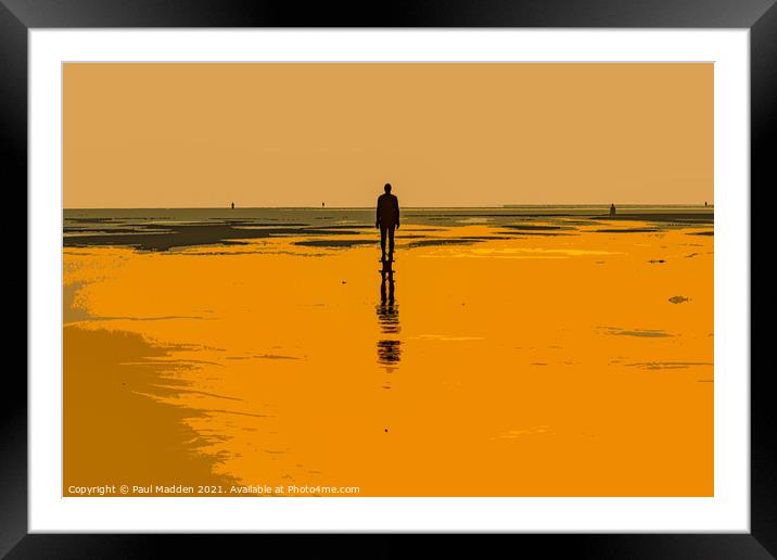 Crosby Beach sunset and Iron Man Framed Mounted Print by Paul Madden