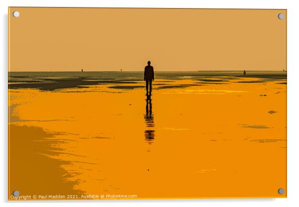 Crosby Beach sunset and Iron Man Acrylic by Paul Madden