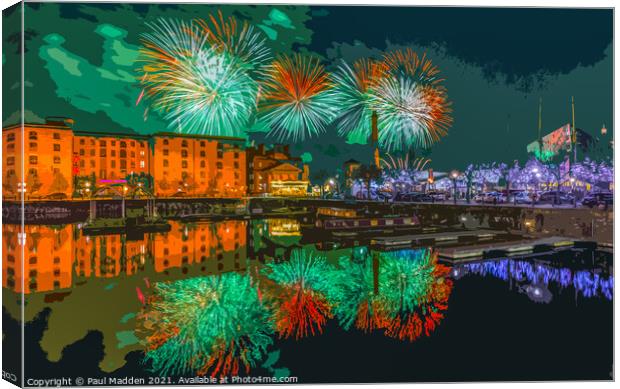 Fireworks at the Albert Dock Canvas Print by Paul Madden