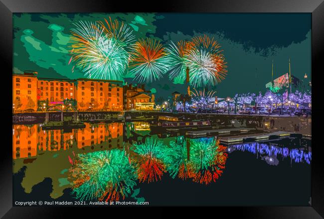 Fireworks at the Albert Dock Framed Print by Paul Madden