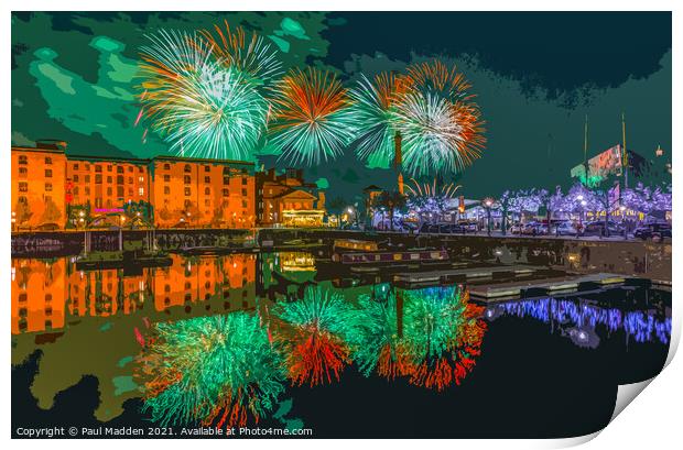 Fireworks at the Albert Dock Print by Paul Madden