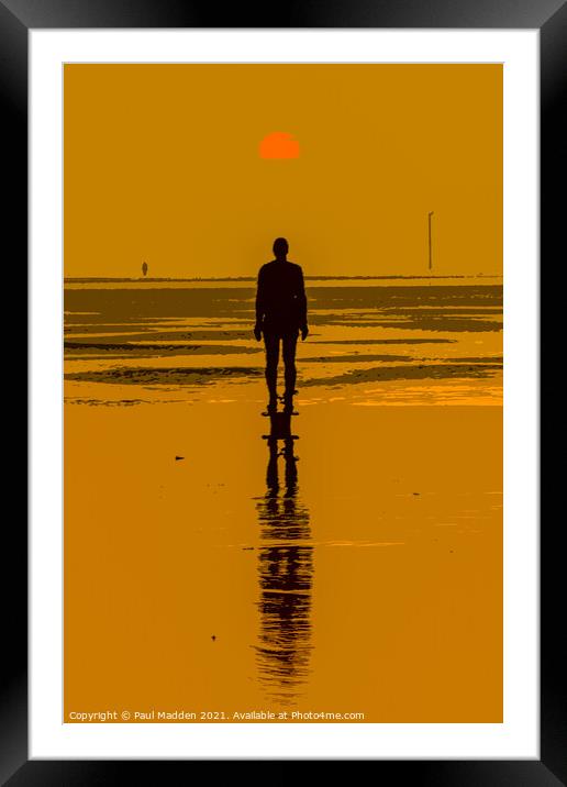 Iron man at sunset on Crosby Beach Framed Mounted Print by Paul Madden