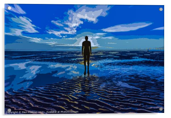 Iron man on Crosby Beach Acrylic by Paul Madden
