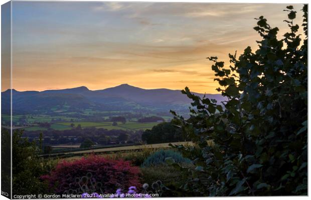 Sunset over Pen y Fan and Corn Du in the Brecon Be Canvas Print by Gordon Maclaren