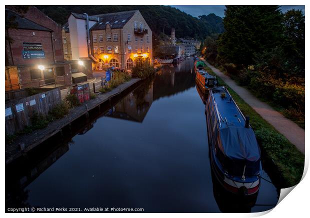 Evening on the Rochdale Canal at Hebden Bridge Print by Richard Perks