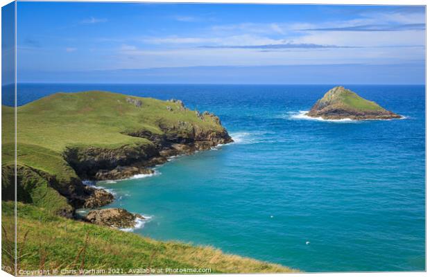 The rumps and The Mouls island near Polzeath. Canvas Print by Chris Warham