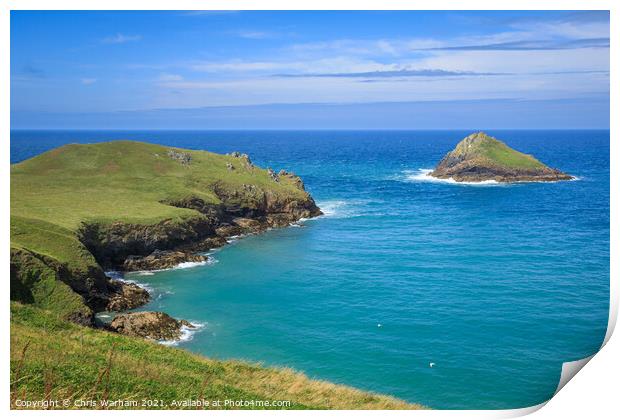 The rumps and The Mouls island near Polzeath. Print by Chris Warham